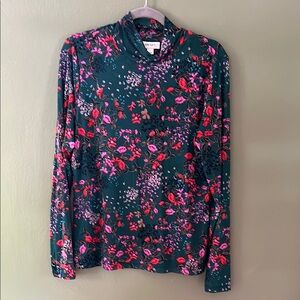 ON34th Green Fitted Long Sleeve Blouse with Mandarin Collar